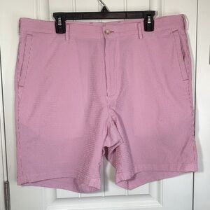 Peter Millar Mens Flat Front Featherweight Pink Seersucker Shorts Size 38